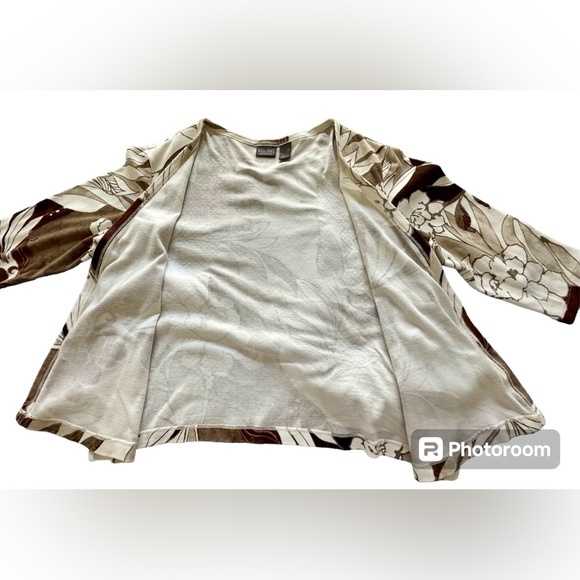 Chicos Sz 3 open front coverup- Earthtones-VG preowned 3/4 sleeves -Cotton - Picture 5 of 7